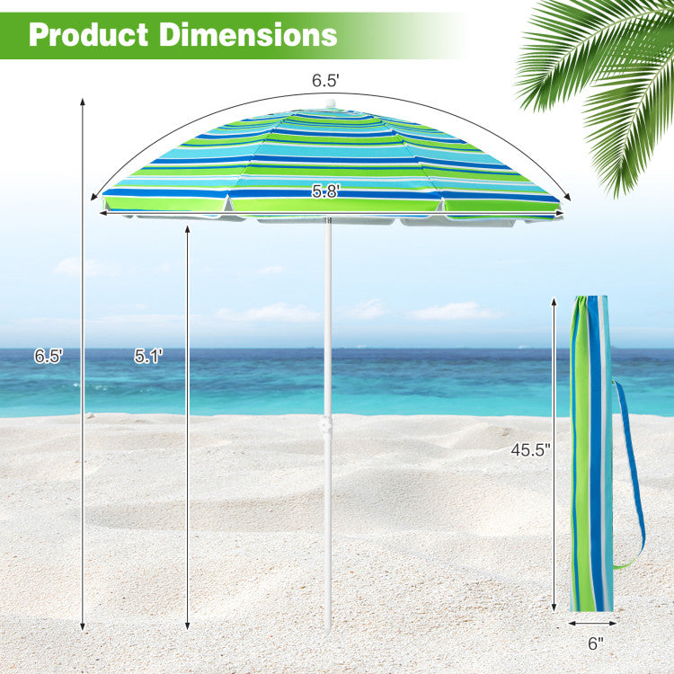 6.5 Feet Outdoor Patio Folding Beach Umbrella with Waterproof Polyester Fabric