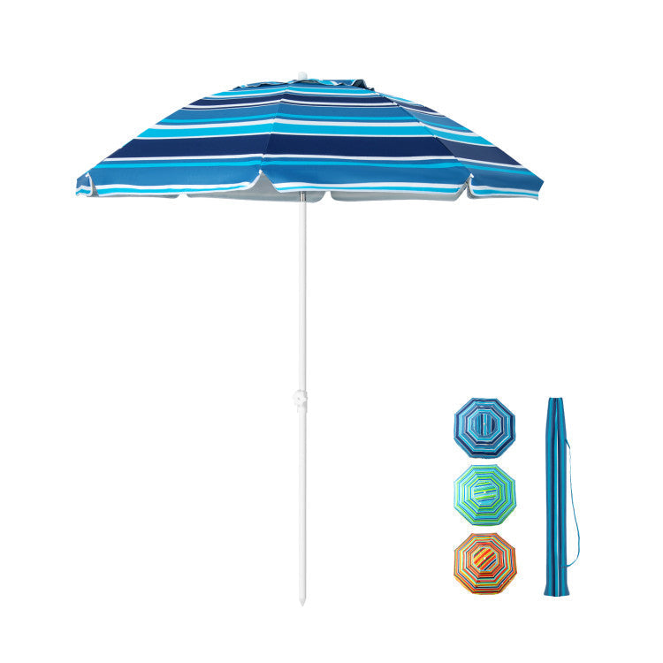 6.5 Feet Outdoor Patio Folding Beach Umbrella with Waterproof Polyester Fabric