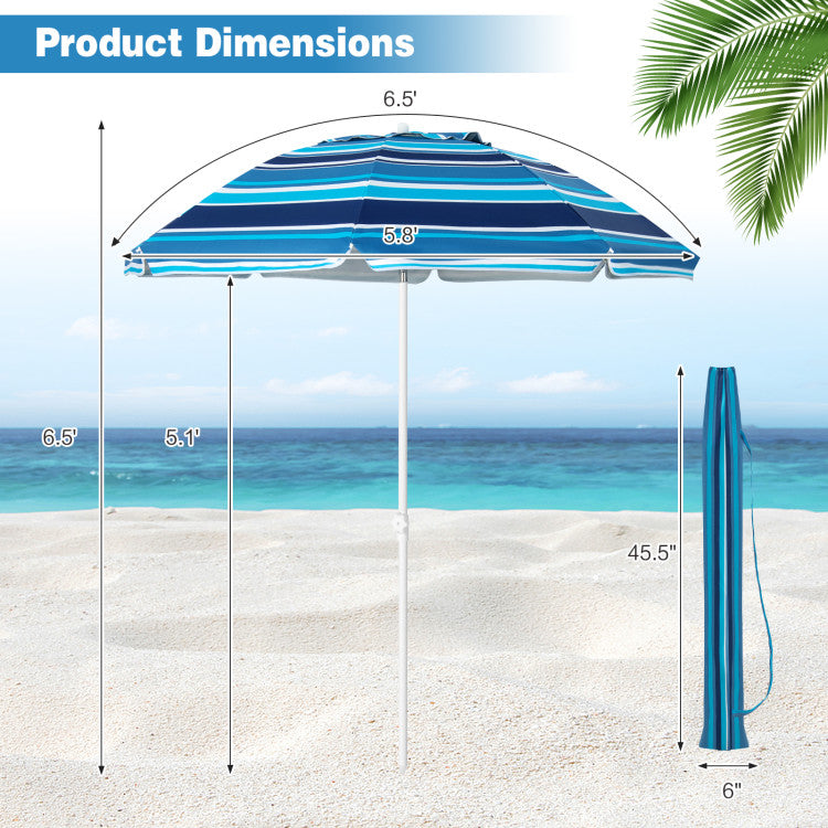 6.5 Feet Outdoor Patio Folding Beach Umbrella with Waterproof Polyester Fabric