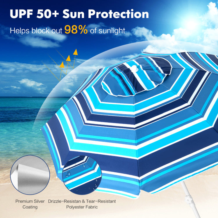 6.5 Feet Outdoor Patio Folding Beach Umbrella with Waterproof Polyester Fabric