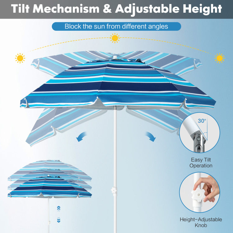 6.5 Feet Outdoor Patio Folding Beach Umbrella with Waterproof Polyester Fabric