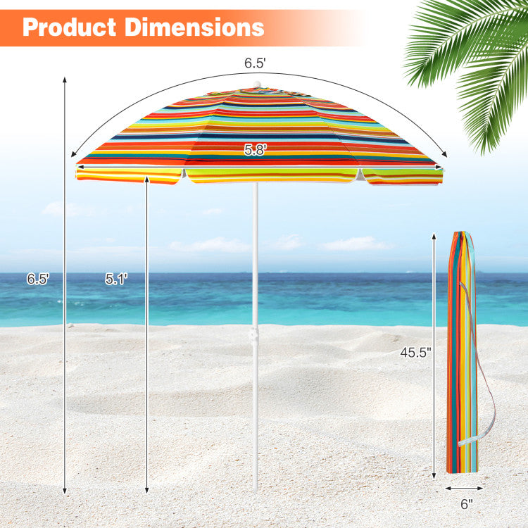 6.5 Feet Outdoor Patio Folding Beach Umbrella with Waterproof Polyester Fabric