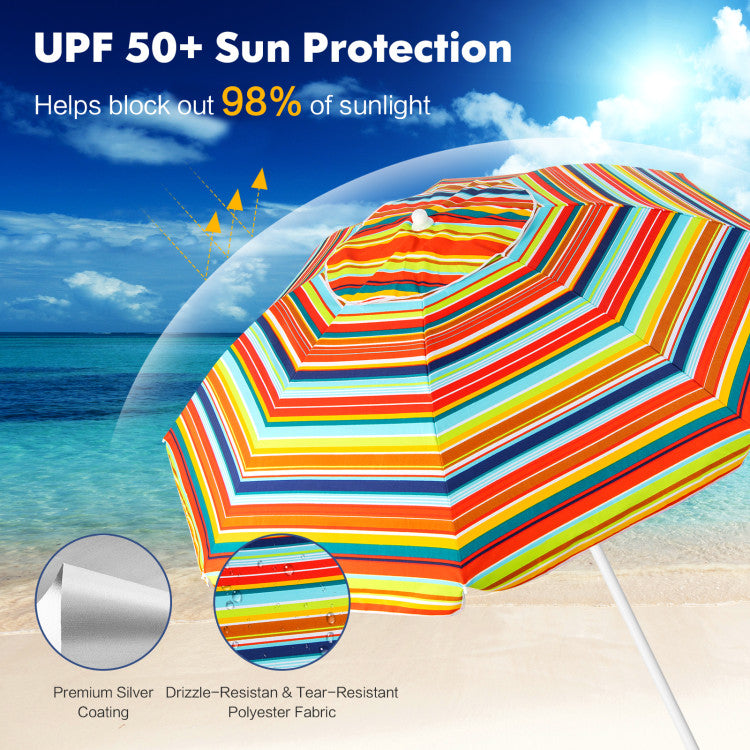 6.5 Feet Outdoor Patio Folding Beach Umbrella with Waterproof Polyester Fabric