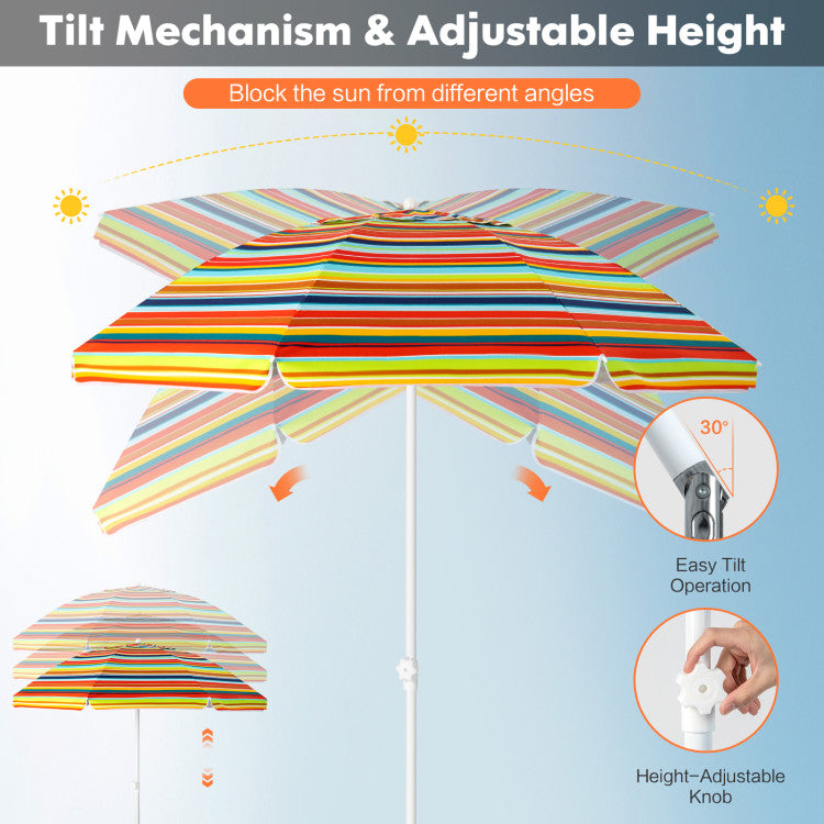 6.5 Feet Outdoor Patio Folding Beach Umbrella with Waterproof Polyester Fabric