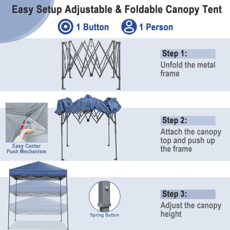 6.6 x 6.6 Feet Outdoor Pop-up Canopy Tent with UPF 50+ Sun Protection and Adjustable Heights