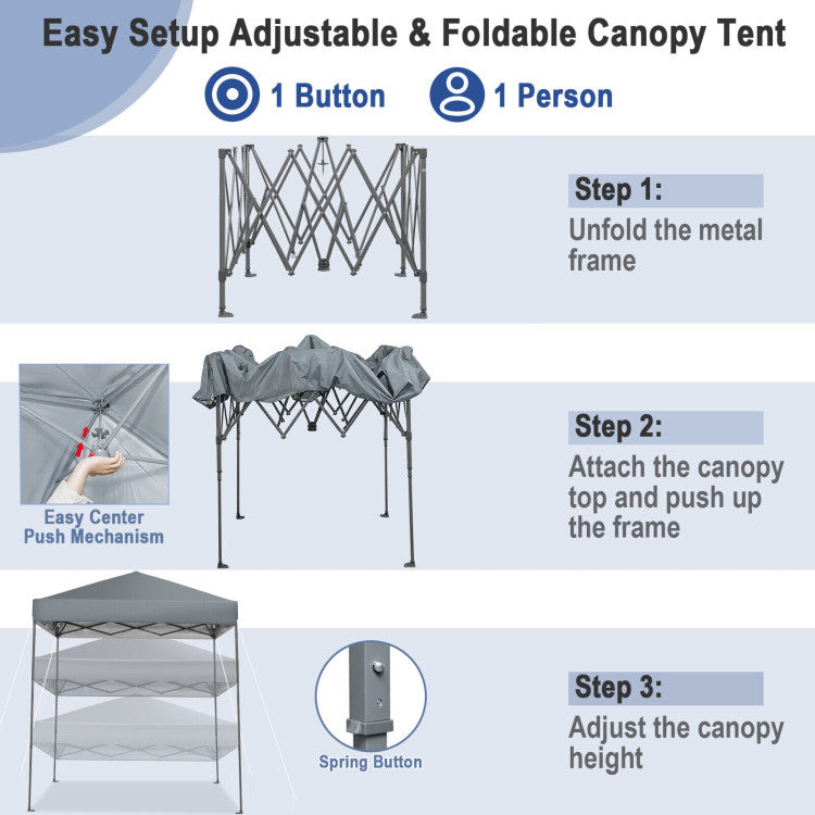 6.6 x 6.6 Feet Outdoor Pop-up Canopy Tent with UPF 50+ Sun Protection and Adjustable Heights