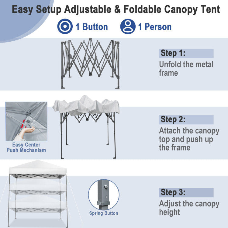 6.6 x 6.6 Feet Outdoor Pop-up Canopy Tent with UPF 50+ Sun Protection and Adjustable Heights