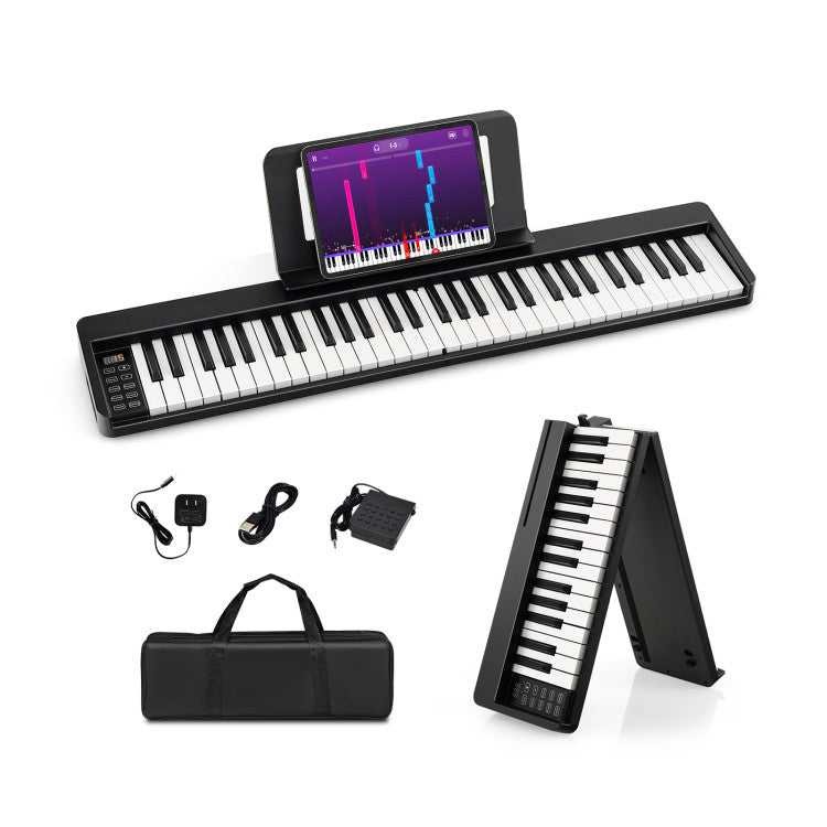 61-Key Folding Piano Keyboard with Rechargeable Lithium Battery and Music Stand