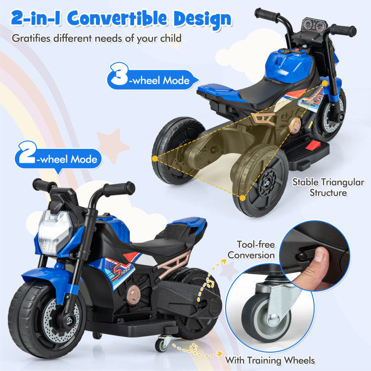 6V Battery Powered Kids Ride-on Motorcycle with Detachable Training Wheels