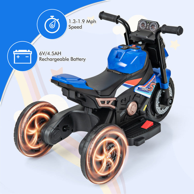 6V Battery Powered Kids Ride-on Motorcycle with Detachable Training Wheels