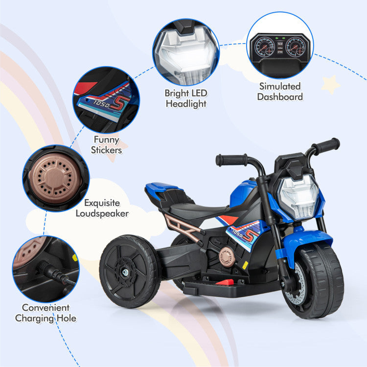 6V Battery Powered Kids Ride-on Motorcycle with Detachable Training Wheels