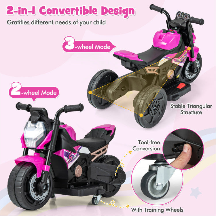 6V Battery Powered Kids Ride-on Motorcycle with Detachable Training Wheels