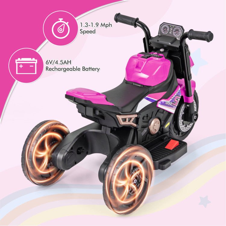 6V Battery Powered Kids Ride-on Motorcycle with Detachable Training Wheels