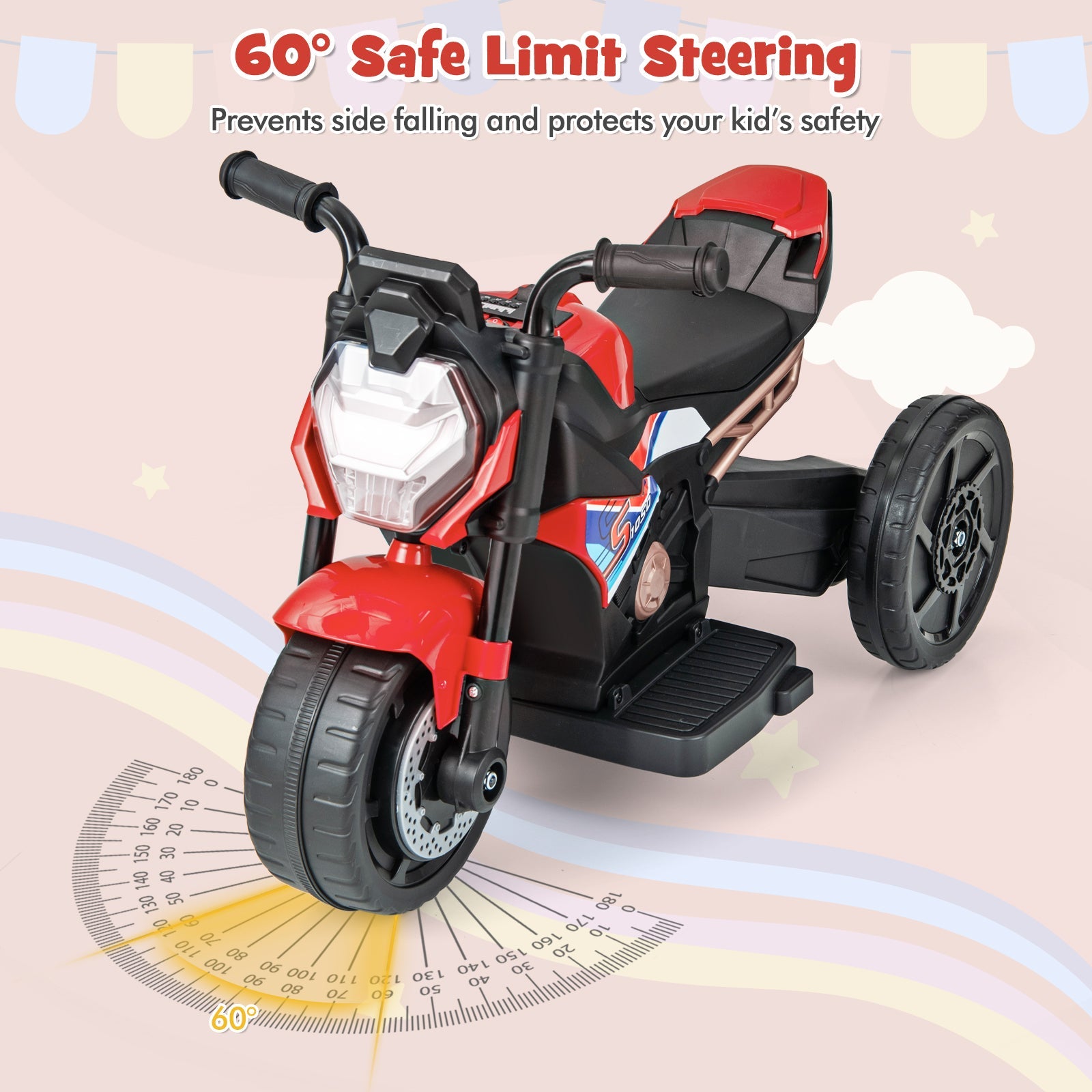 6V Battery Powered Kids Ride-on Motorcycle with Detachable Training Wheels