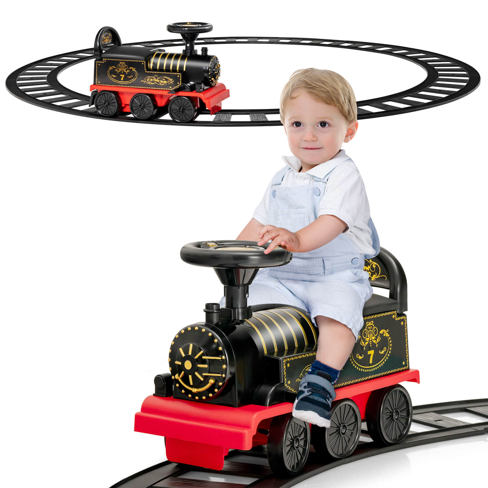 6V Electric Kids Ride On Car Toy Train with 16 Pieces Tracks