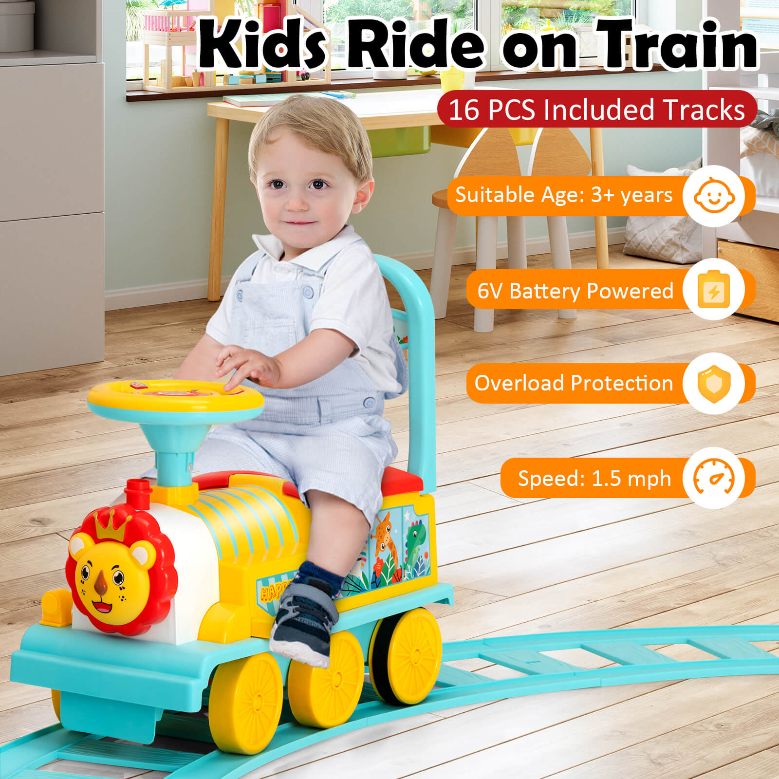 6V Electric Kids Ride On Car Toy Train with 16 Pieces Tracks