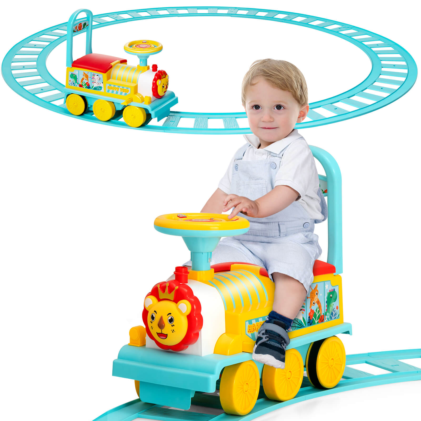 6V Electric Kids Ride On Car Toy Train with 16 Pieces Tracks