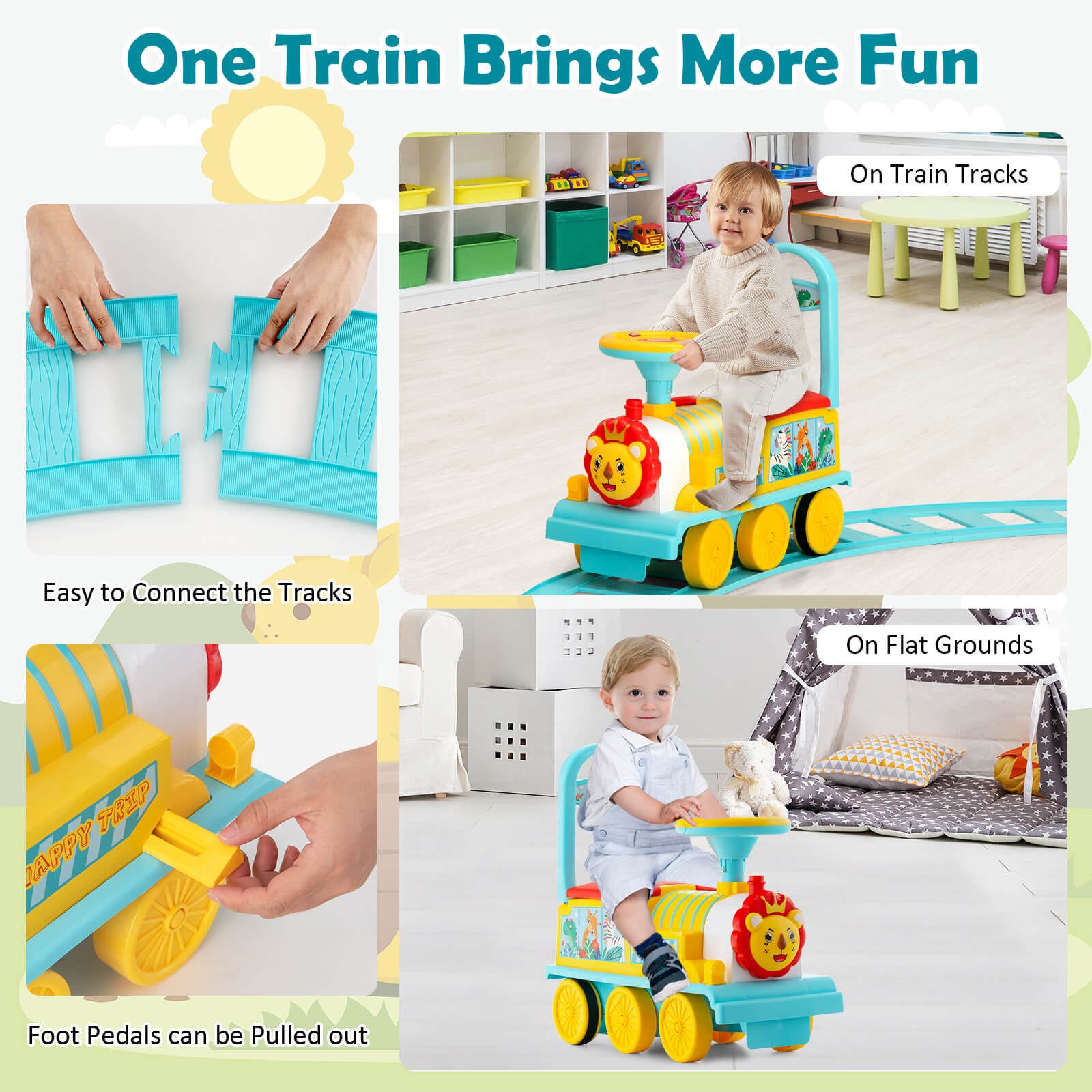 6V Electric Kids Ride On Car Toy Train with 16 Pieces Tracks