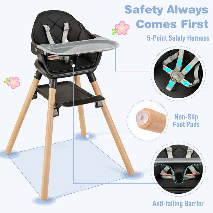 6 in 1 Convertible Nursery Highchair with Safety Harness and Removable Tray