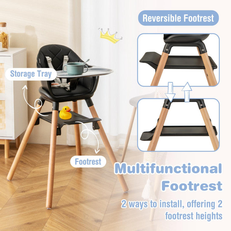 6 in 1 Convertible Nursery Highchair with Safety Harness and Removable Tray
