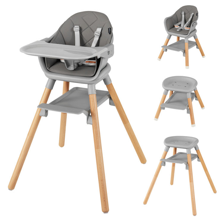 6 in 1 Convertible Nursery Highchair with Safety Harness and Removable Tray