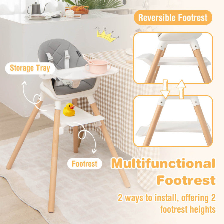 6 in 1 Convertible Nursery Highchair with Safety Harness and Removable Tray