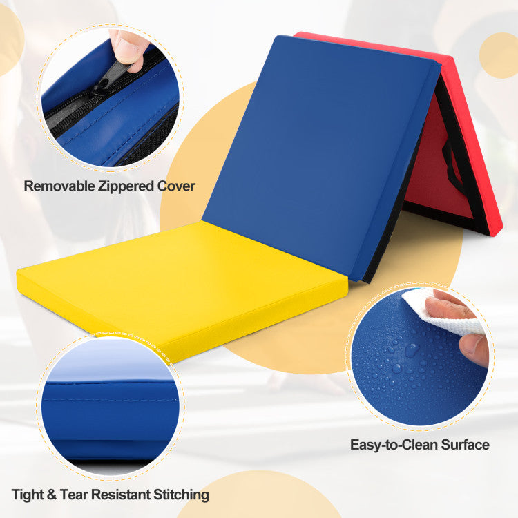 6 x 2 FT Tri-Fold Gym Mat with Handles and Removable Zippered Cover