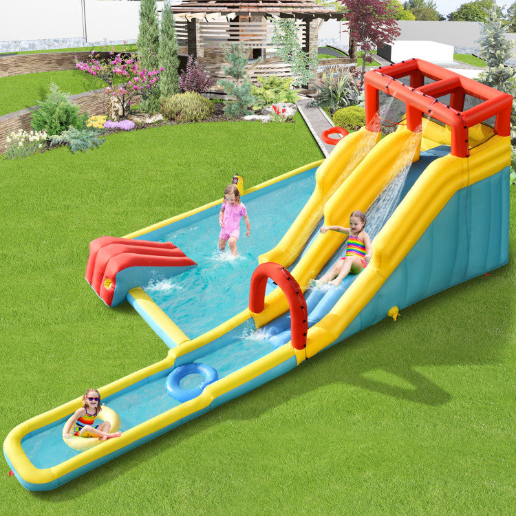 7-in-1 Inflatable Dual Slide Water Park Bounce House With 750W Blower