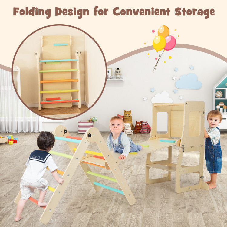 7-in-1 Toddler Climbing Toy Connected Foldable Table Chair Set with Adjustable Angles