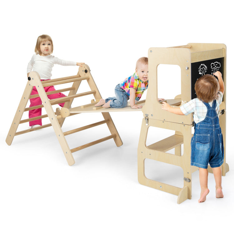 7-in-1 Toddler Climbing Toy Connected Foldable Table Chair Set with Adjustable Angles