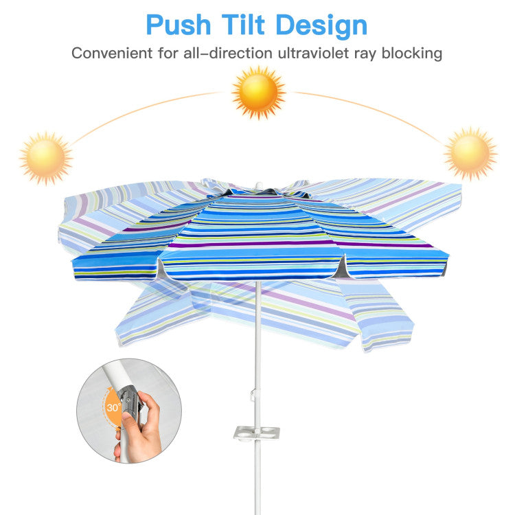 7.2 Feet Portable Outdoor Beach Umbrella with Sand Anchor and Tilt Mechanism