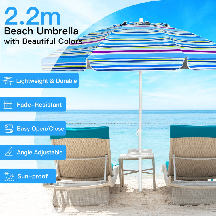 7.2 Feet Portable Outdoor Beach Umbrella with Sand Anchor and Tilt Mechanism