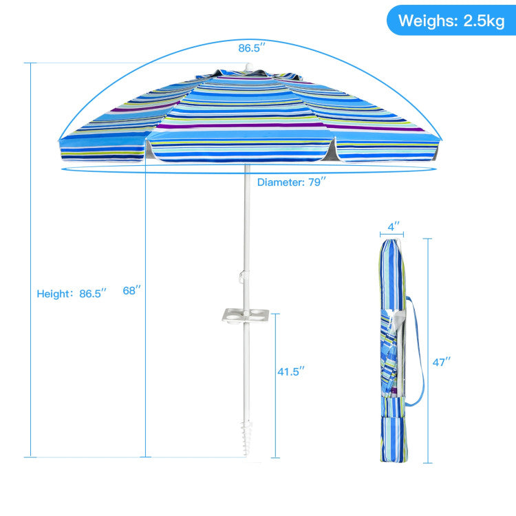 7.2 Feet Portable Outdoor Beach Umbrella with Sand Anchor and Tilt Mechanism