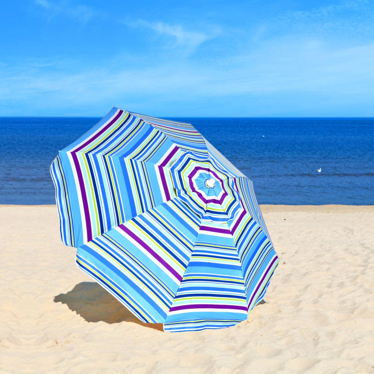 7.2 Feet Portable Outdoor Beach Umbrella with Sand Anchor and Tilt Mechanism