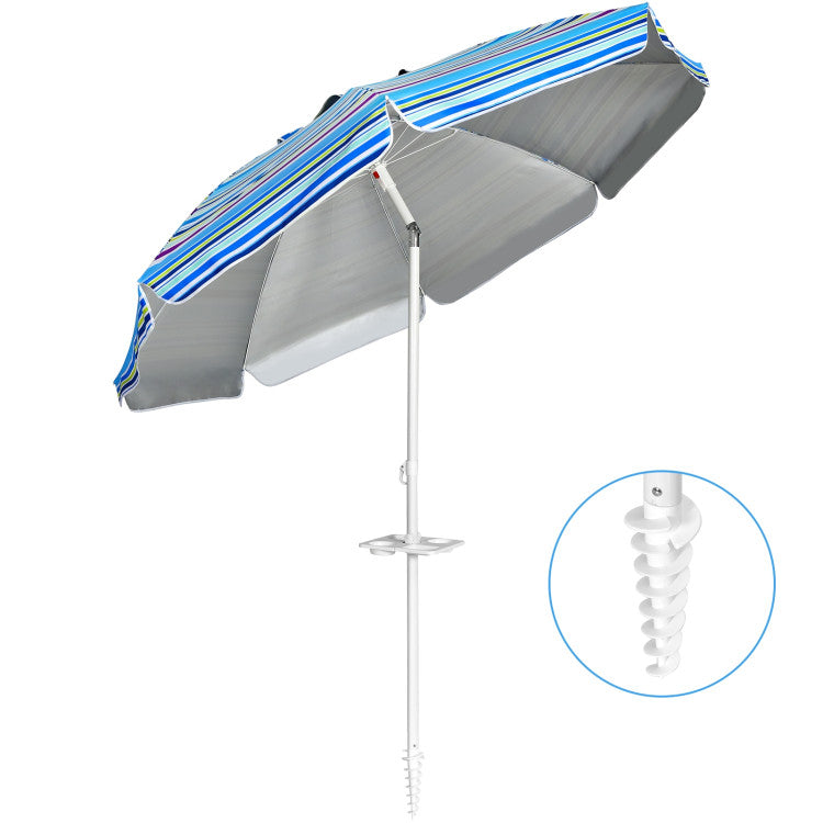 7.2 Feet Portable Outdoor Beach Umbrella with Sand Anchor and Tilt Mechanism