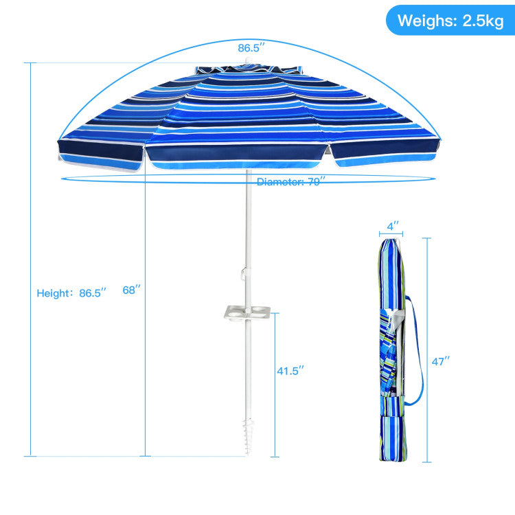 7.2 Feet Portable Outdoor Beach Umbrella with Sand Anchor and Tilt Mechanism