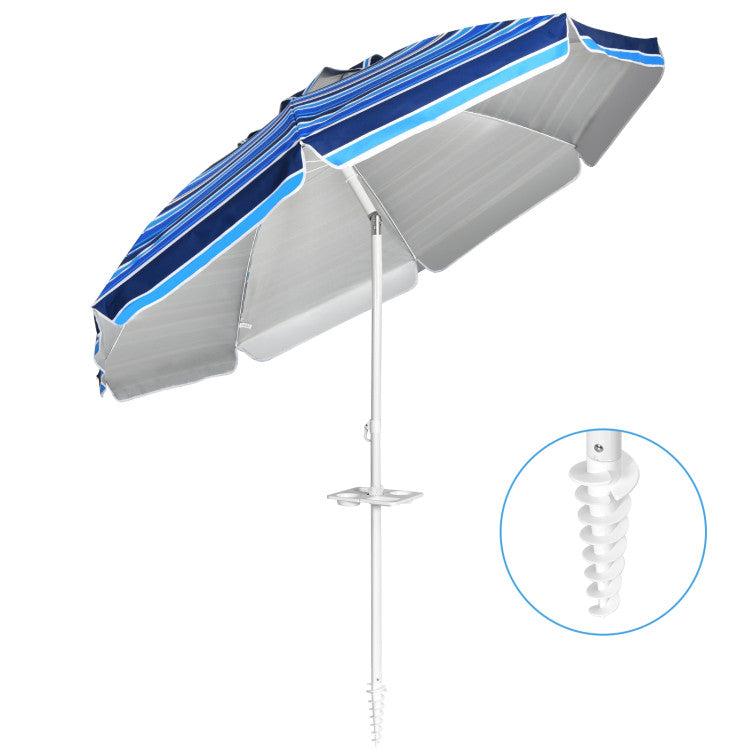 7.2 Feet Portable Outdoor Beach Umbrella with Sand Anchor and Tilt Mechanism