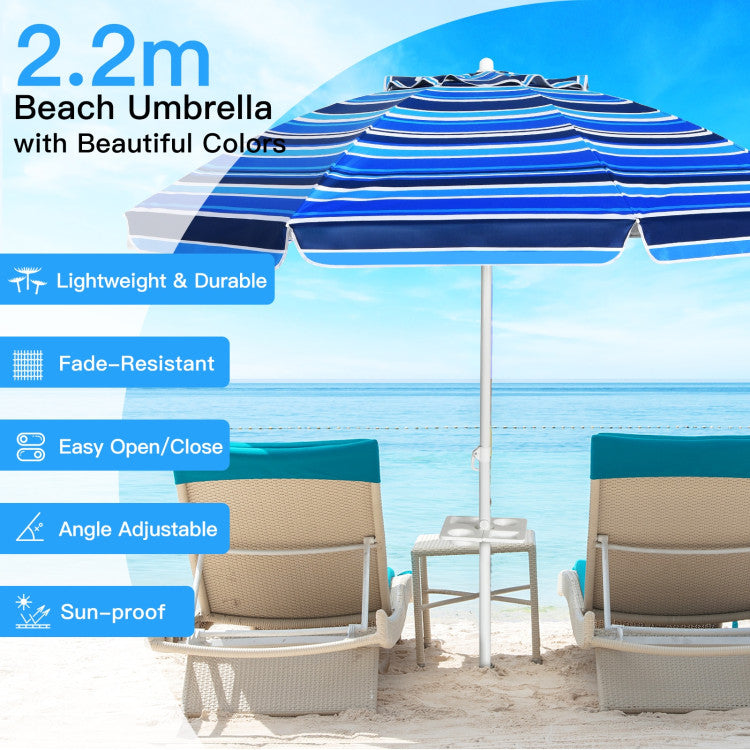 7.2 Feet Portable Outdoor Beach Umbrella with Sand Anchor and Tilt Mechanism