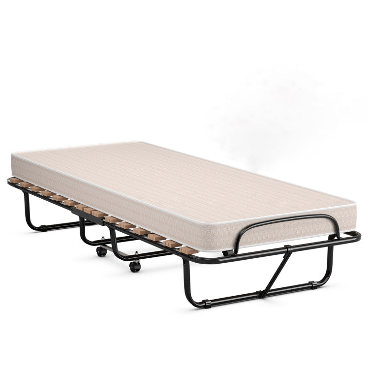 75 x 31.5 Inch 360° Swivel Wheels Folding Bed with Memory Foam Mattress