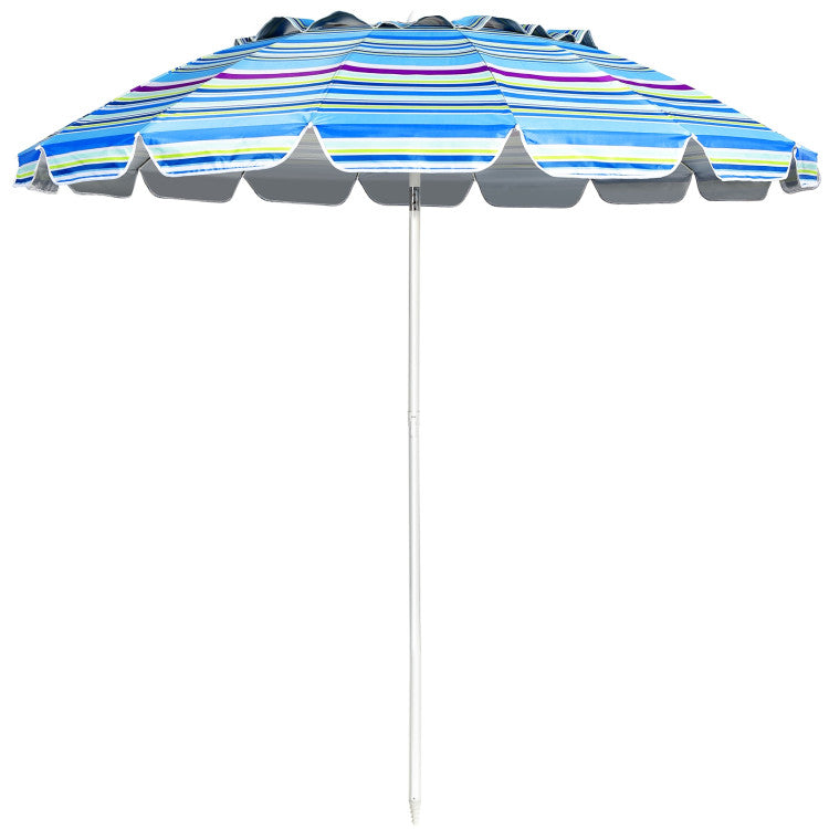 8 Feet Portable Beach Umbrella with Tilt Mechanism for Outdoor Camping Picnic