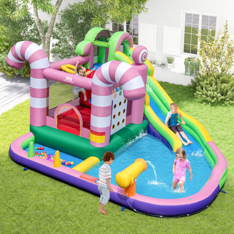 9-in-1 Inflatable Sweet Candy Water Slide Park with 750W Blower