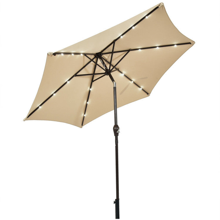 9 Feet Solar LED Lighted Patio Market Umbrella with Adjustment Crank