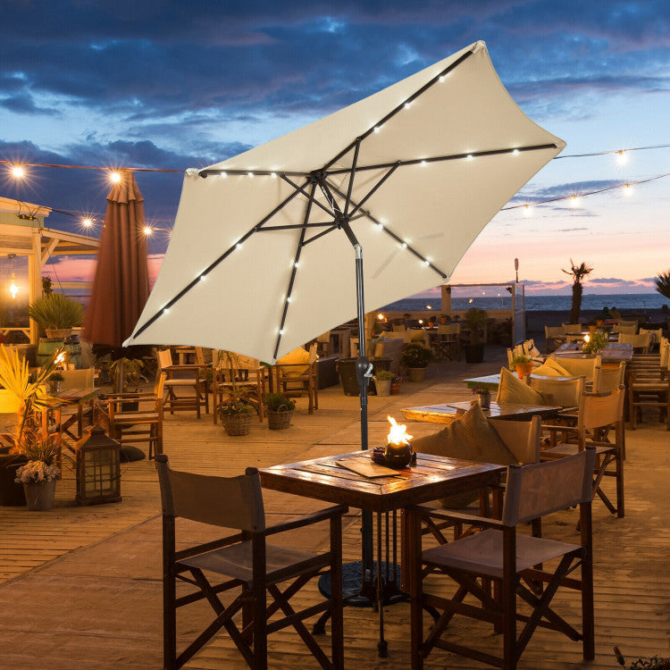 9 Feet Solar LED Lighted Patio Market Umbrella with Adjustment Crank