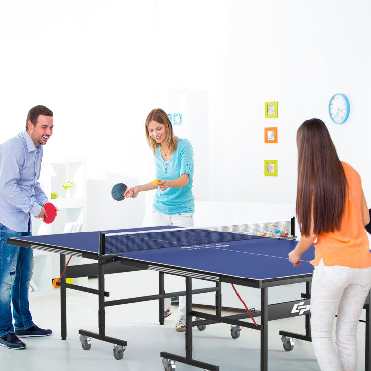 9 x 5 Feet Foldable Table Tennis Table with Accessories and Wheels