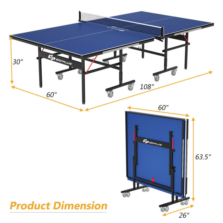 9 x 5 Feet Foldable Table Tennis Table with Accessories and Wheels