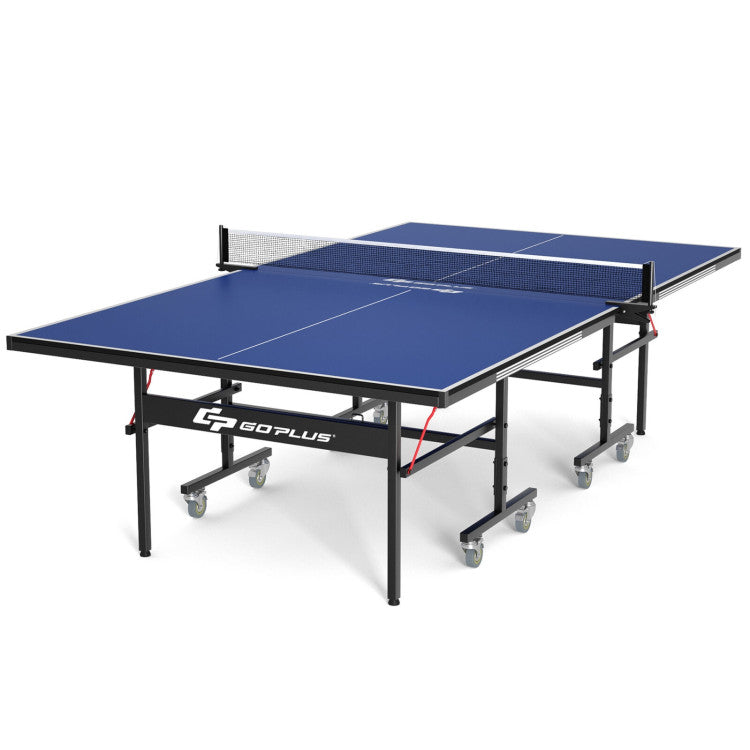 9 x 5 Feet Foldable Table Tennis Table with Accessories and Wheels