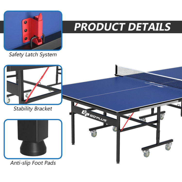 9 x 5 Feet Foldable Table Tennis Table with Accessories and Wheels