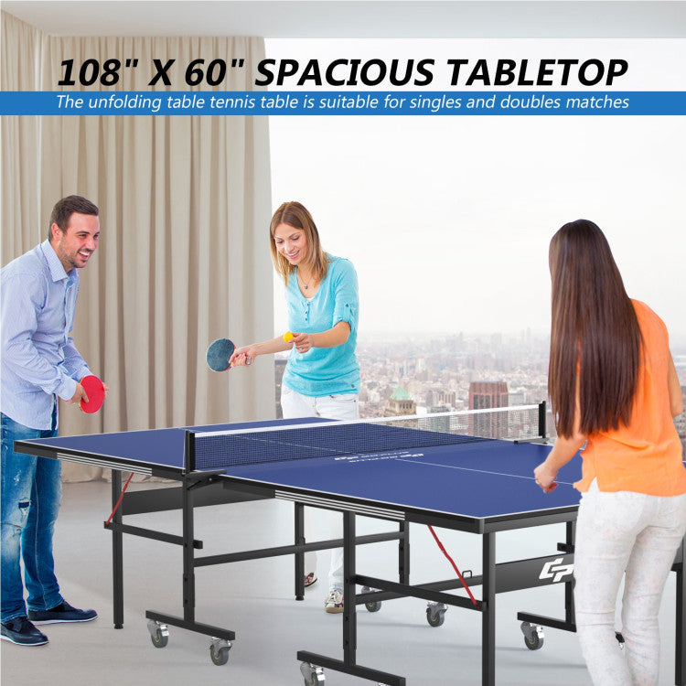 9 x 5 Feet Foldable Table Tennis Table with Accessories and Wheels