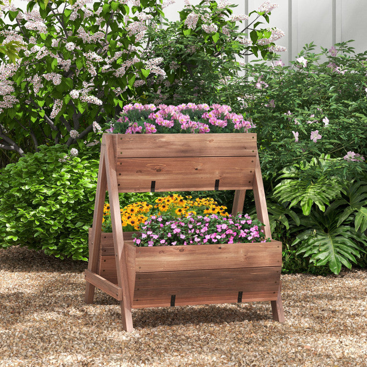 A-Shaped Raised Garden Bed with 3 Wooden Planter Boxes for Balcony and Greenhouse