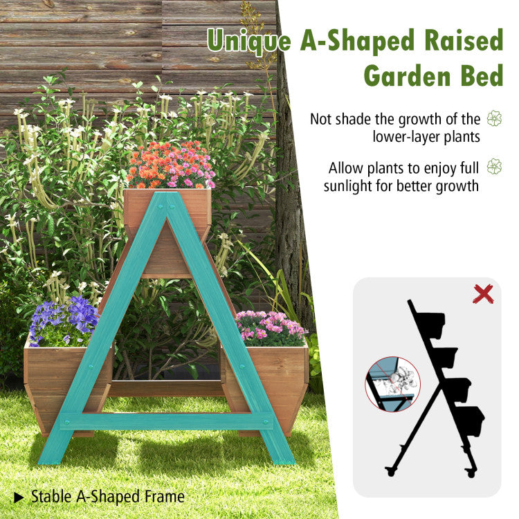 A-Shaped Raised Garden Bed with 3 Wooden Planter Boxes for Balcony and Greenhouse